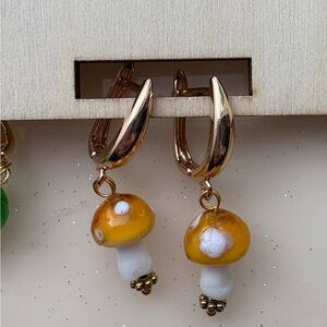 Gold and Amber Mushroom Earrings